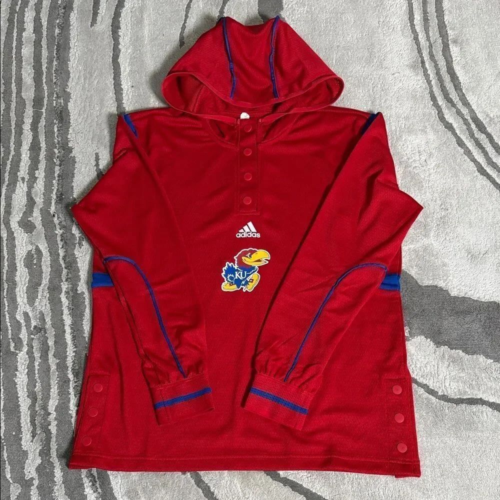Adidas Unisex Mesh Red Hoodie with Kansas Jayhawks Logo